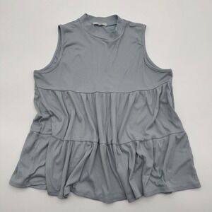 Veveret Womens Ribbed Tiered Babydoll Tank Top Blue Mock Neck Sleeveless Medium